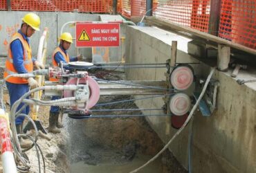 Cắt bê tông bằng dây kim cương bình dương